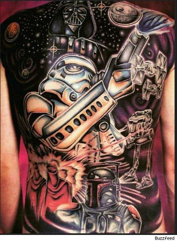 Awesome Star Wars Tattoo On Man Full Back