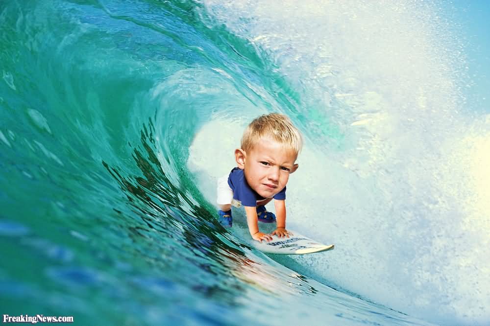 Baby Funny Surfing Photoshopped Image
