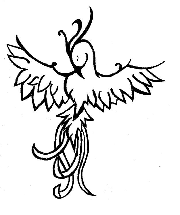 Black And White Outline Phoenix Tattoo Design
