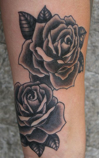 Black And White Roses Tattoo On Arm Sleeve