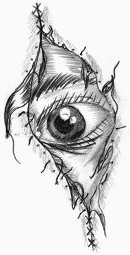 Black And White Stitched Eye Tattoo Design