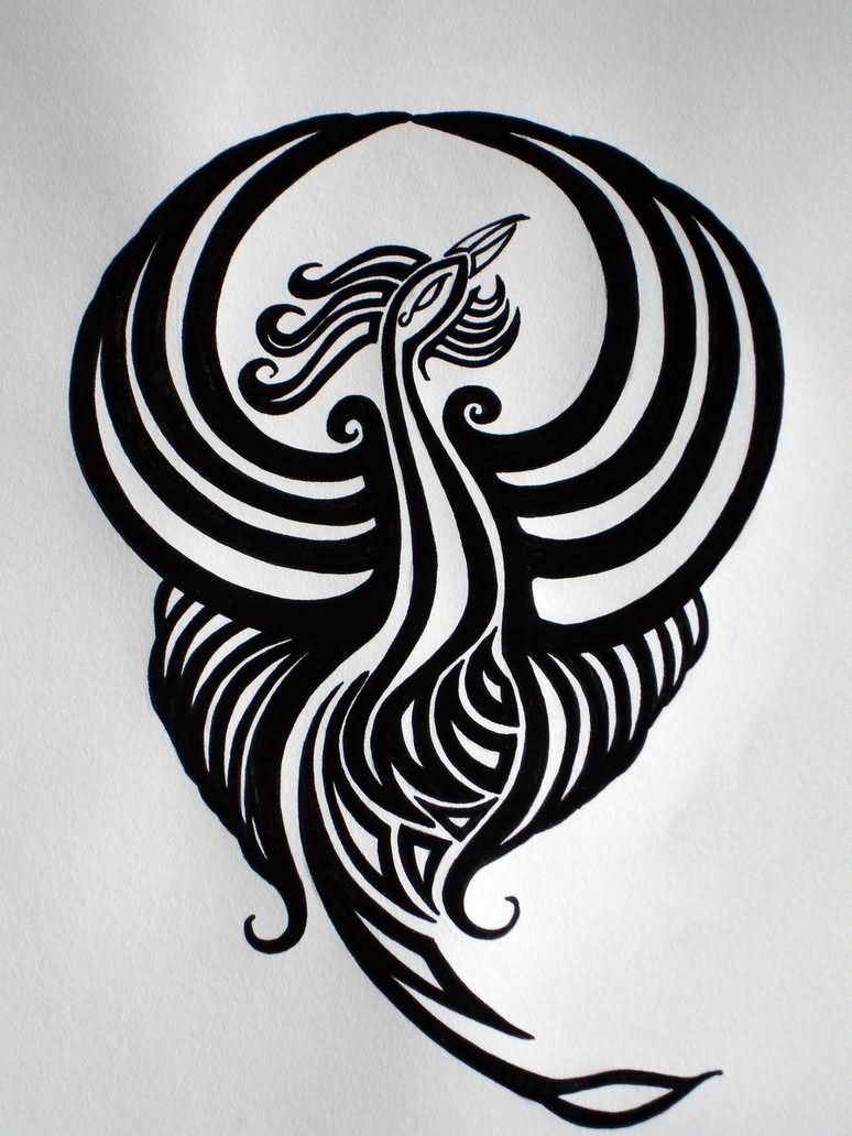 Black And White Tribal Phoenix Tattoo Design