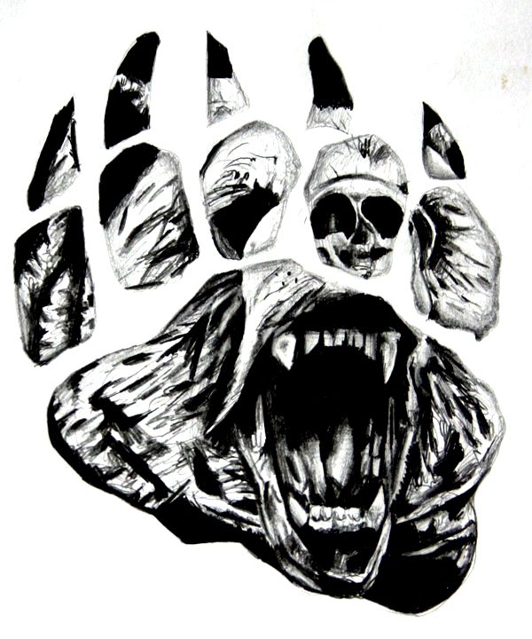 Black Bear Head In Paw Tattoo Design