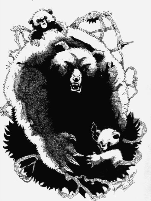 Black Bear With Two Cubs Tattoo Design