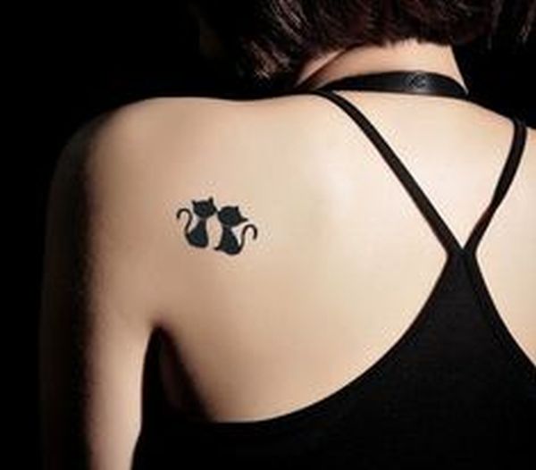 Black Cat Tattoos On Left Back Shoulders