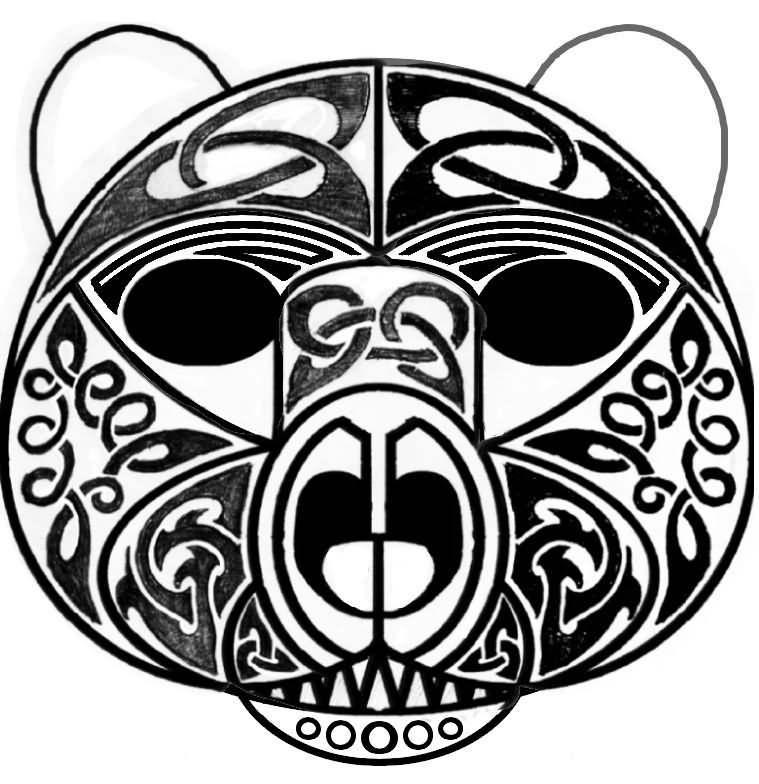 Black Celtic Bear Head Tattoo Stencil