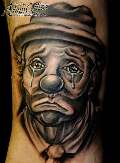 Black Ink Crying Clown Head Tattoo Design