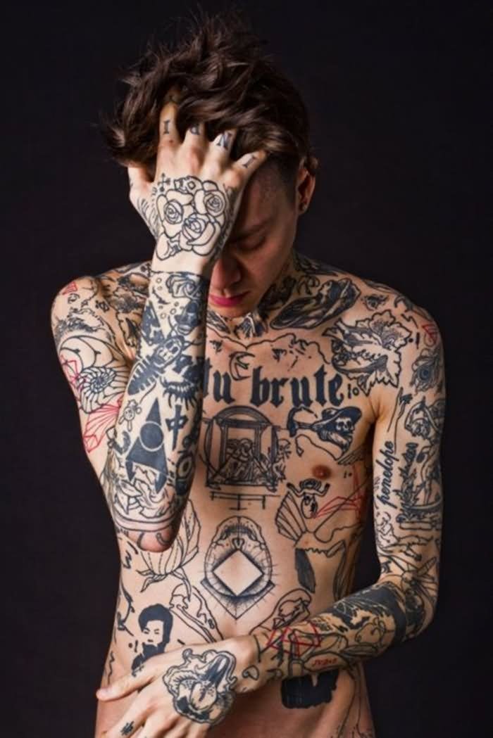 Black Ink Full Body Tattoo For Men