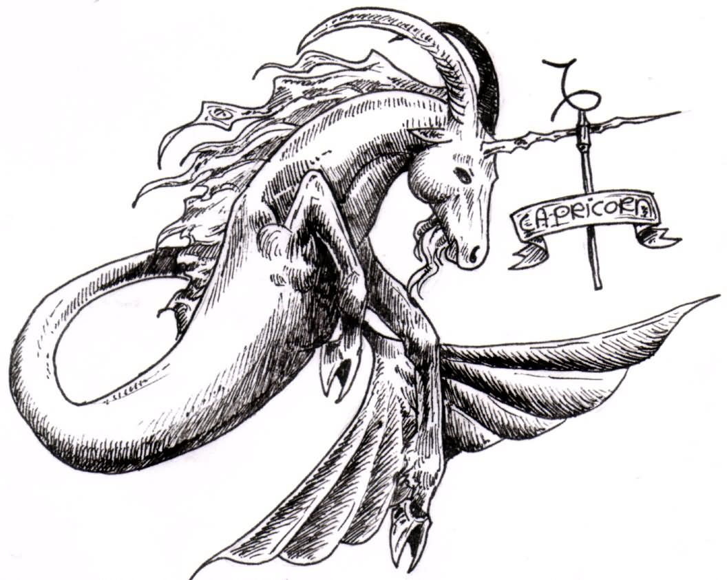 Black Ink Goat Mermaid Tattoo Stencil