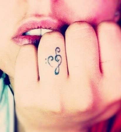 Black Ink Heart Finger Tattoo For Girls