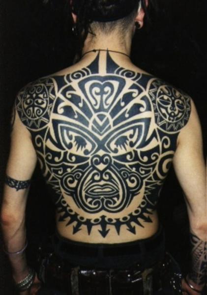 Black Ink Tribal Full Back Body Tattoo