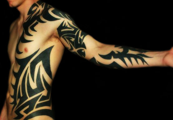 Black Ink Tribal Full Body Tattoo