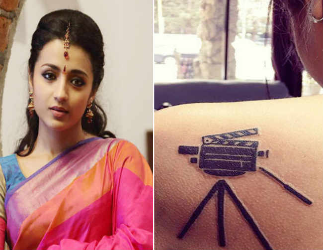 Black Movie Camera Tattoo On Trisha Reveals Left Back Shoulder