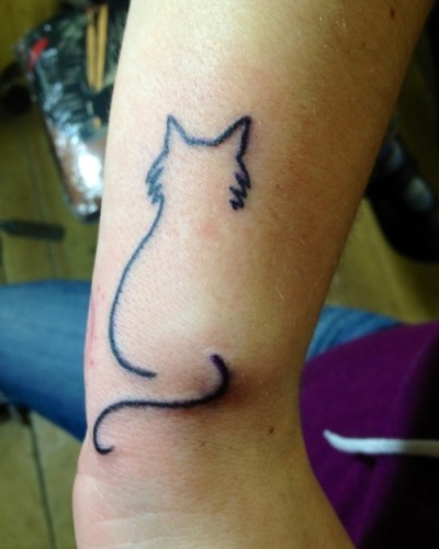 Black Outline Cat Tattoo On Arm