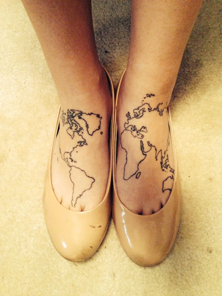 Black Outline Map Tattoo On Feet