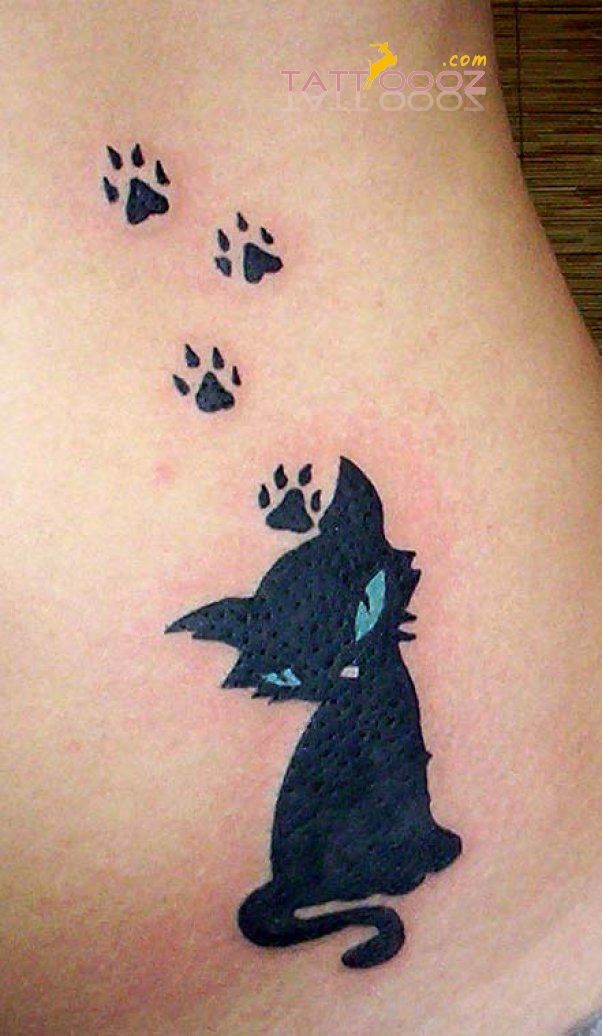 Black Paw Prints And Black Cat Tattoo