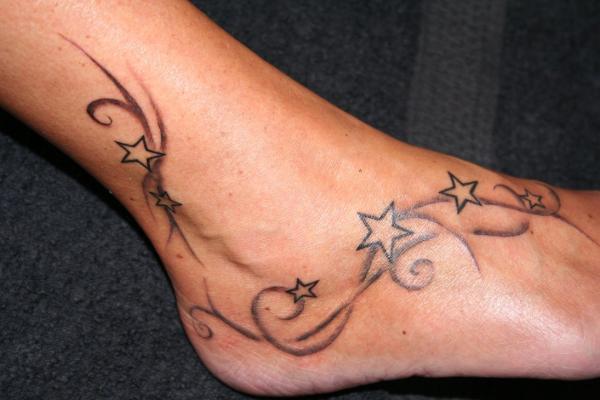 Black Stars Tattoo On Foot