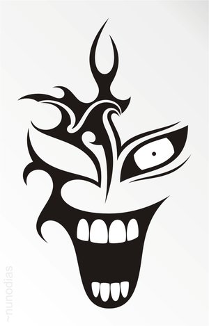 Black Tribal Laughing Clown Head Tattoo Stencil