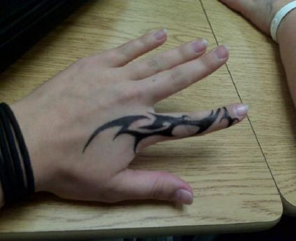 Black Tribal Tattoo On Finger
