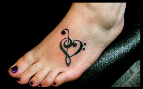 Black Violin Key Heart Tattoo On Girl Foot By Anders Oki