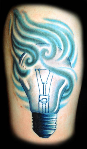 Blue Color Bulb Tattoo Design