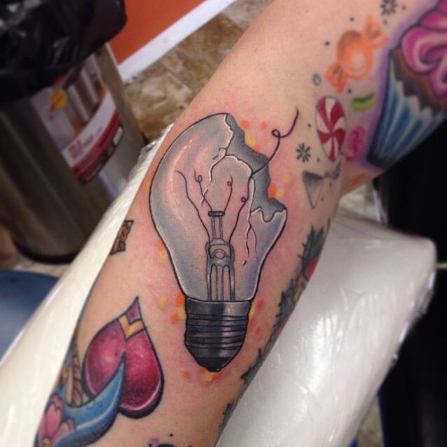 Broken Bulb Tattoo On Arm Sleeve