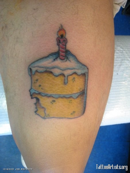 Burning Candle On Cake Bite Piece Tattoo Design