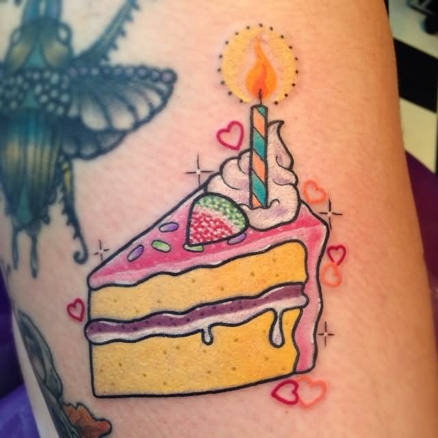 Burning Candle On Cake Piece Tattoo Design