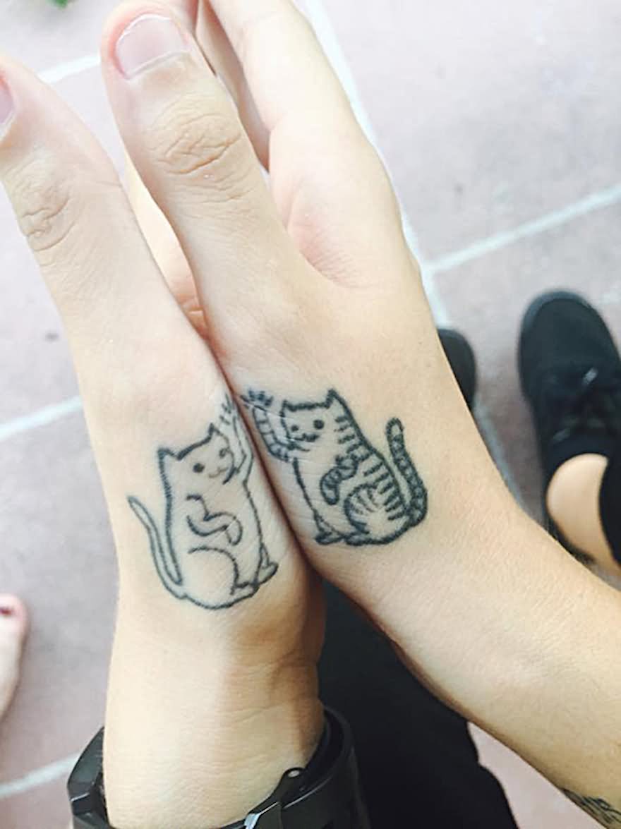 Cat Tattoos On Both Hands