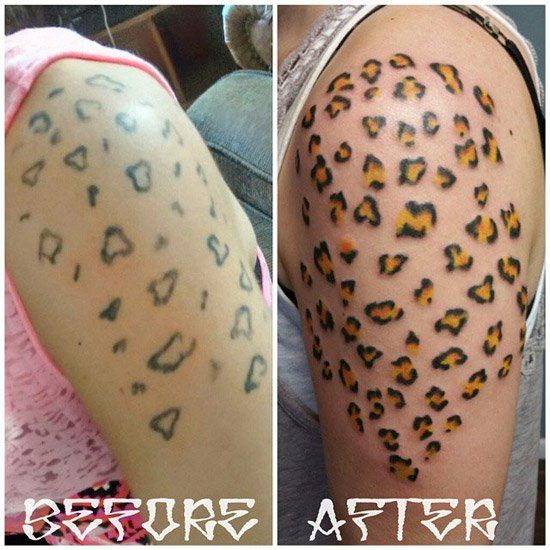Cheetah Print Tattoo On Left Half Sleeve