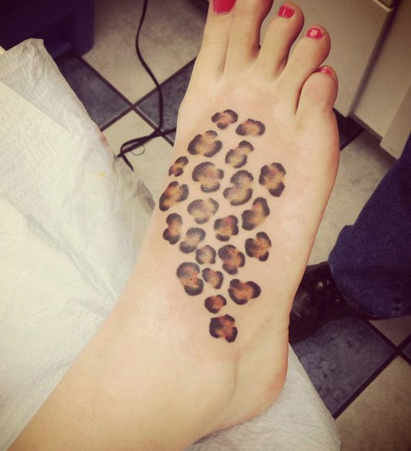 Cheetah Print Tattoo On Right Foot For Girls