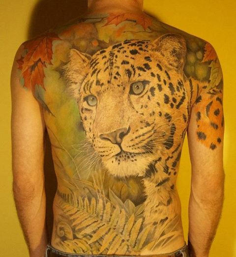 Cheetah Tattoo On Man Full Back