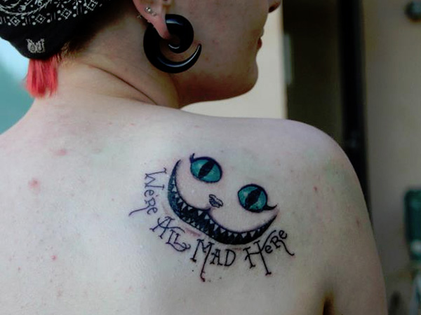Cheshire Cat Tattoo On Right Back Shoulder