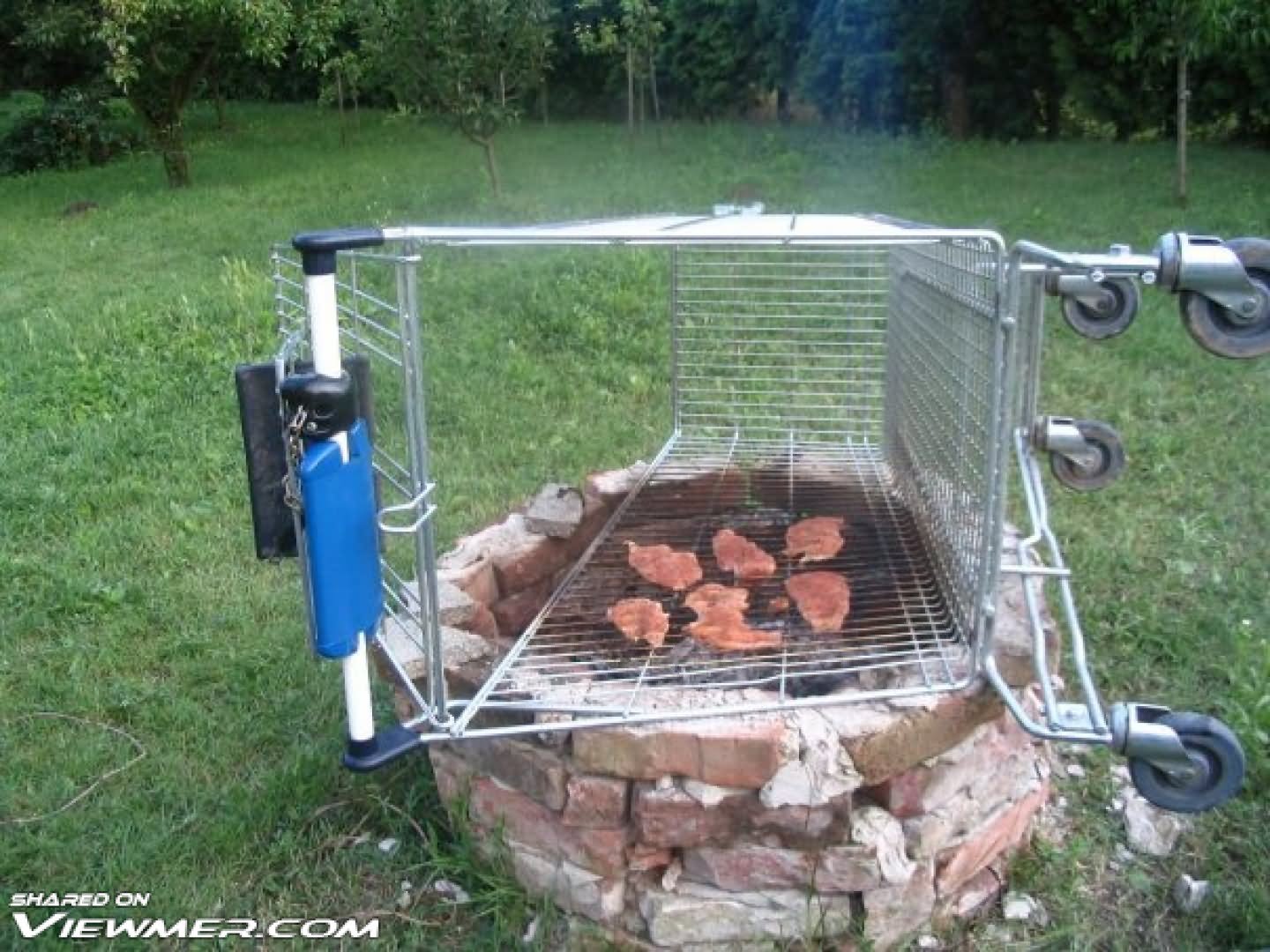 Chicken Roasted On Funny Shopping Trolley Grill Image