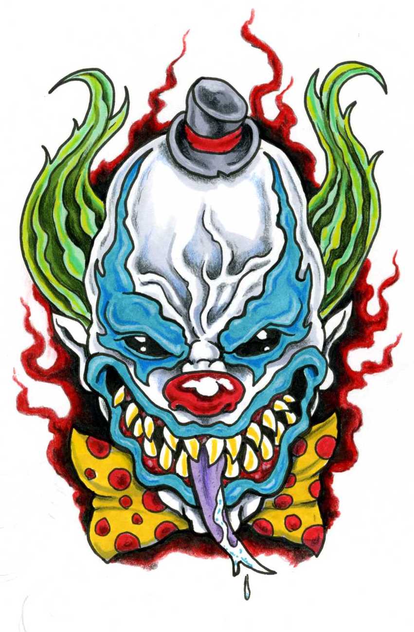 Classic Colorful Clown Head Tattoo Design By Scottkaiser