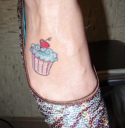 Classic Cupcake Tattoo On Girl Foot