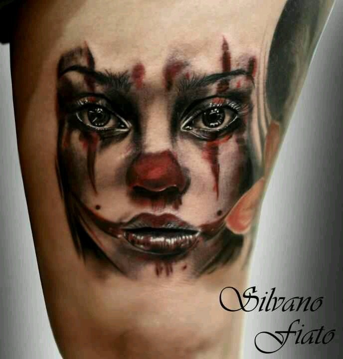 Clown Girl Head Tattoo Design For Bicep