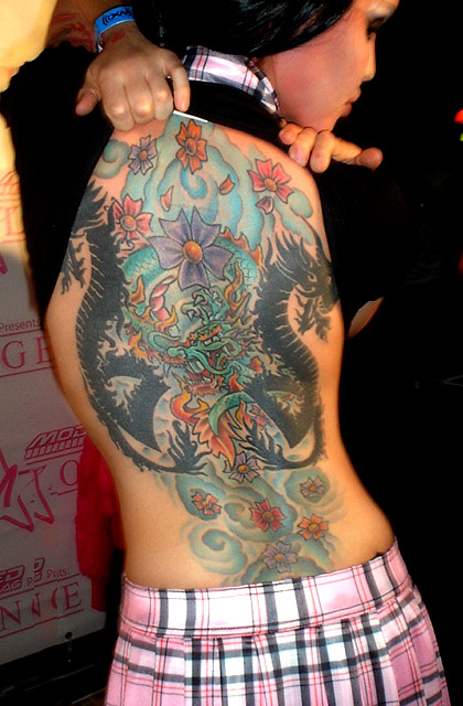 Color Flowers And Dragon Tattoo On Full Body