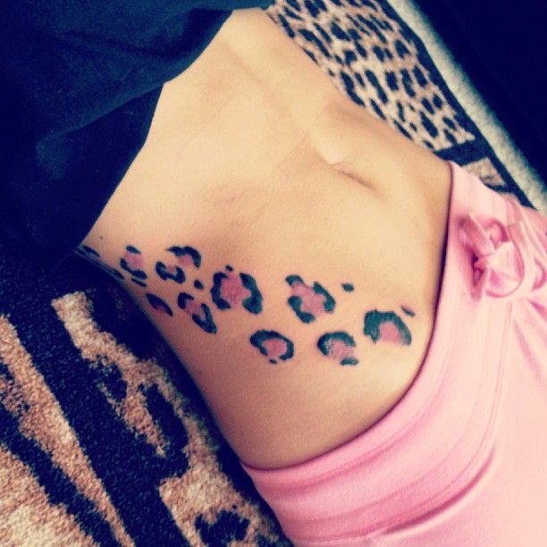 Color Leopard Print Tattoo On Waist For Girls