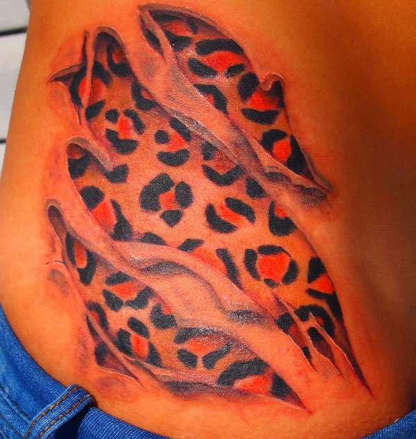 Colored Cheetah Tattoo On Side Rib