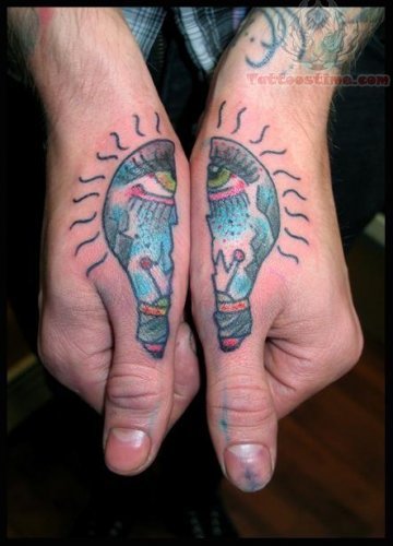 Colored Light Bulb Tattoo On Both Hands