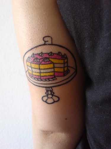 Colorful Cake Tattoo Design For Bicep