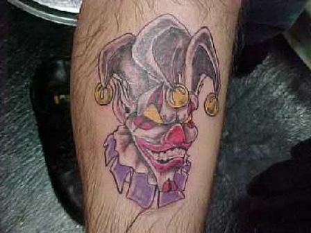 Colorful Clown Head Tattoo Design For Leg