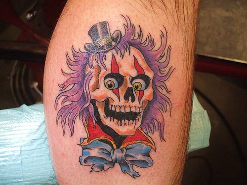 Colorful Clown Skull Tattoo Design For Leg Calf