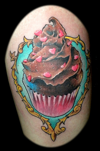 Colorful Cupcake In Frame Tattoo Design