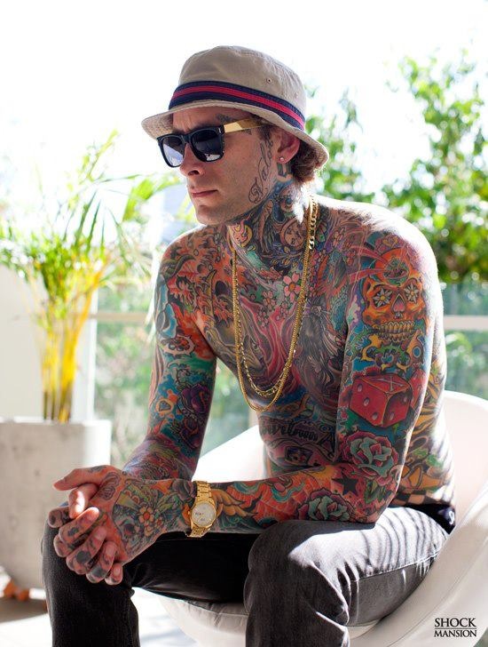 Colorful Gangster Tattoo On Man Full Body