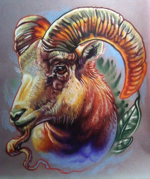 Colorful Goat Head Tattoo Design