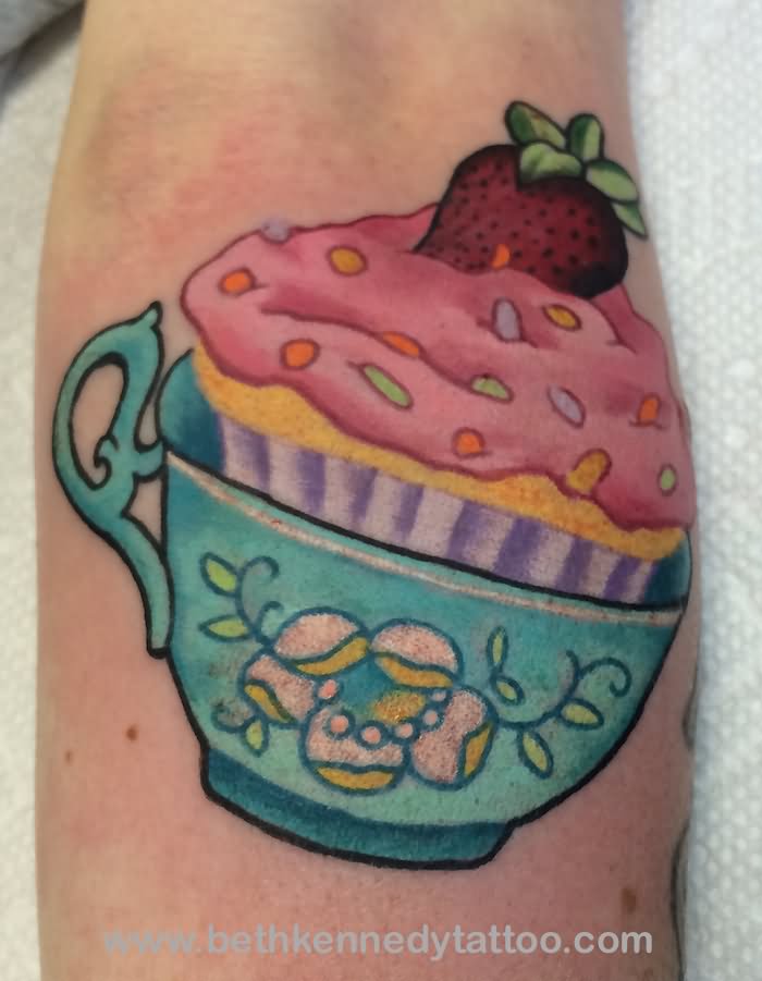 Colorful Tea Cupcake Tattoo Design