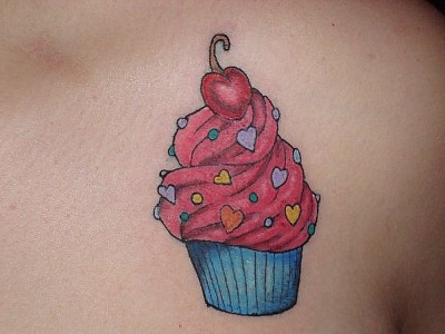 Cool Colorful Cherry Cupcake Tattoo Design