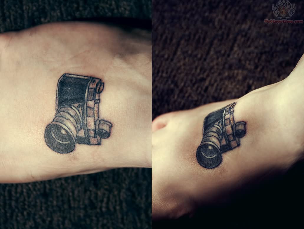Cool Movie Camera Tattoo On Foot